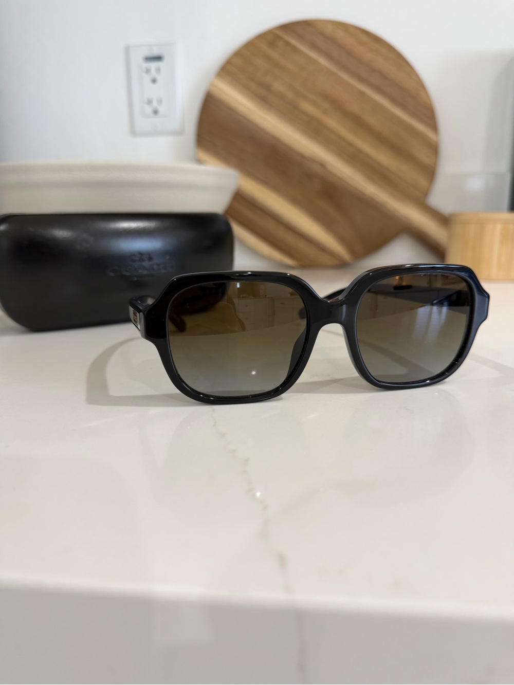 Coach Women's Black Frame Sunglasses with Brown Gradient Lenses